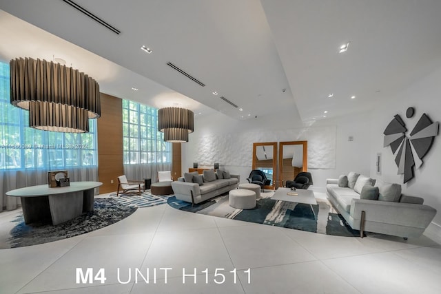 living room featuring tile patterned floors