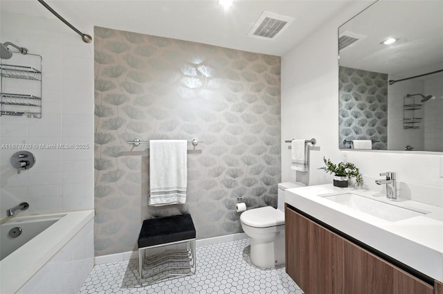 401 N Birch Rd Unit 505, Fort Lauderdale, FL 33304 - bathroom with vanity, bathing tub / shower combination, toilet, and baseboards