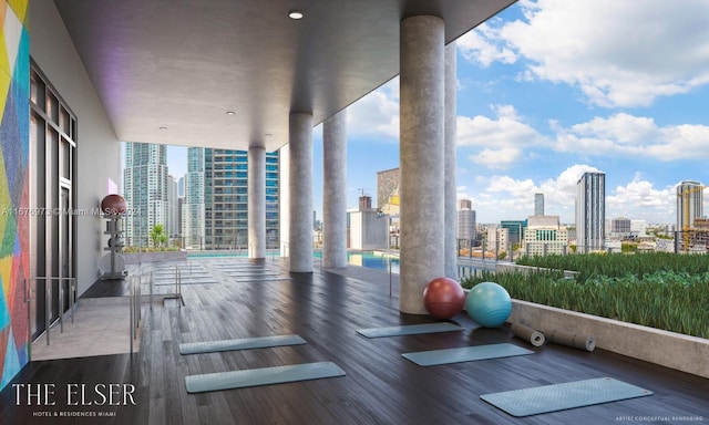 exercise area with wood-type flooring