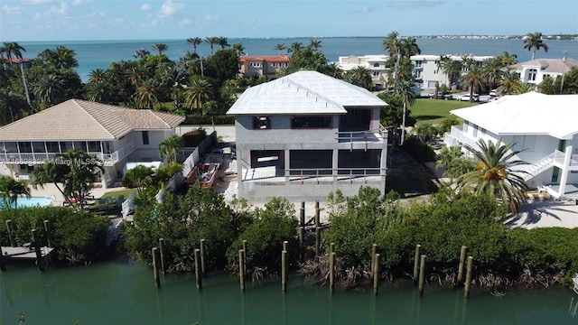 aerial view featuring a water view