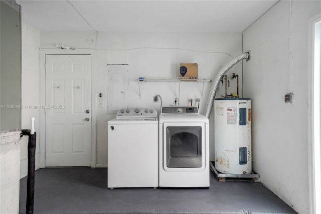 laundry room featuring washer and dryer and electric water heater