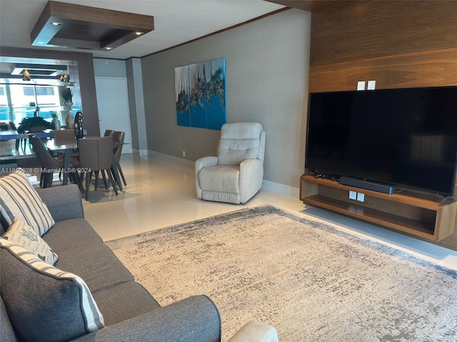 living room featuring tile patterned flooring