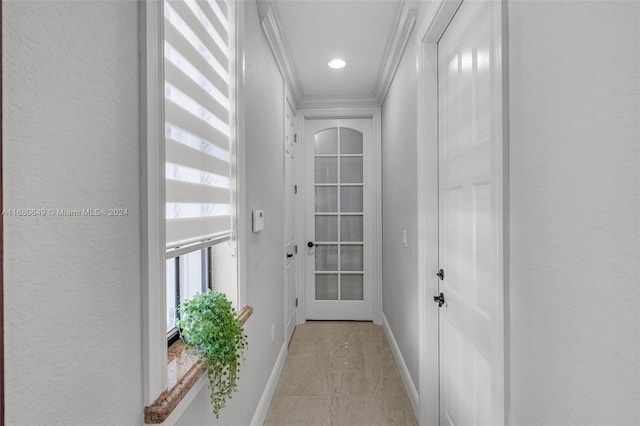 hallway with crown molding