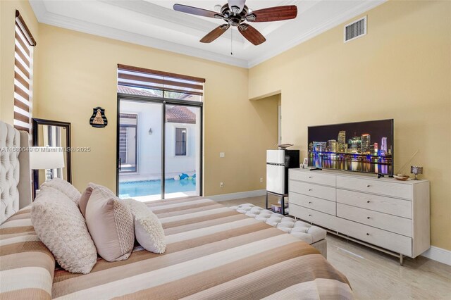 2294 SW 195th Ave, Miramar, FL 33029 - bedroom with access to outside, crown molding, baseboards, and a ceiling fan