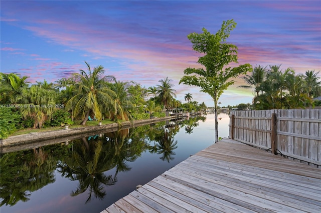 dock area featuring a water view