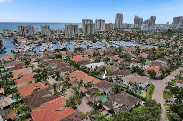 bird's eye view featuring a water view