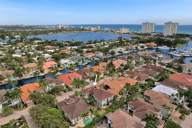 aerial view with a water view