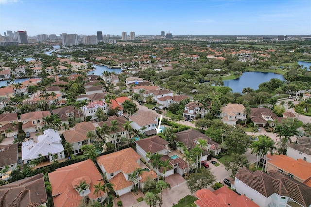 aerial view featuring a water view