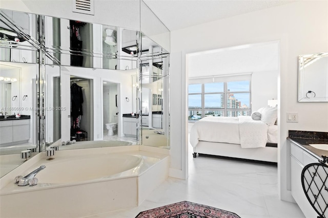 bathroom featuring vanity, toilet, and a bathing tub