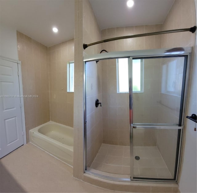 bathroom with plus walk in shower