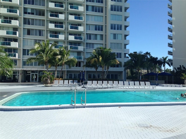 view of swimming pool with a patio area