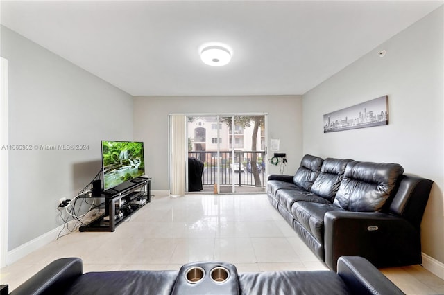 living room featuring light tile patterned flooring