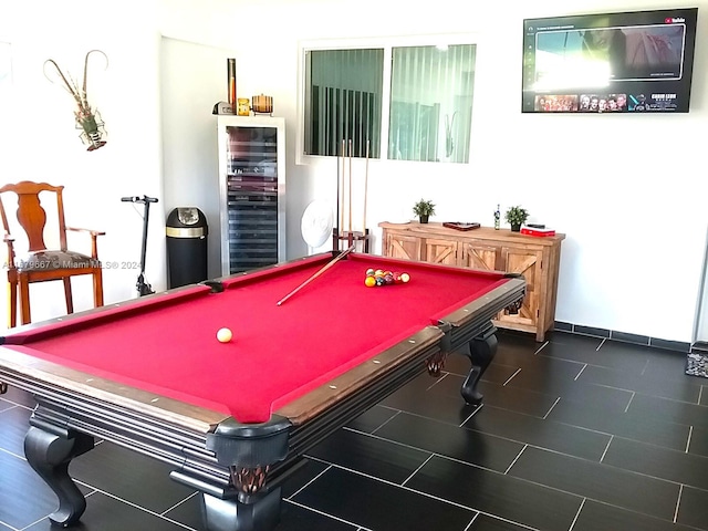 recreation room with pool table and wine cooler