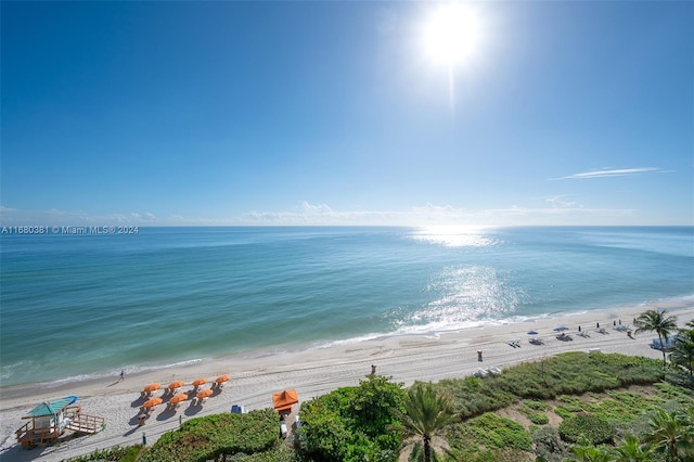 property view of water featuring a beach view