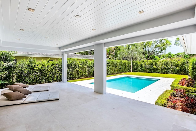 view of swimming pool featuring a patio area