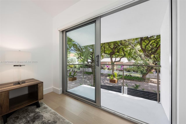 entryway with light hardwood / wood-style flooring