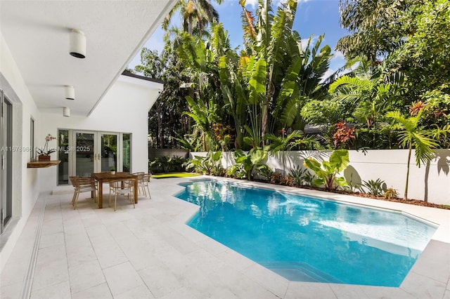 view of swimming pool featuring a patio