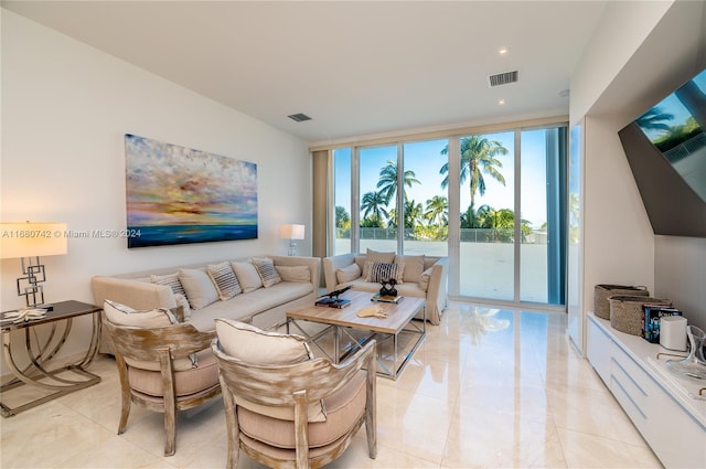 living room featuring expansive windows