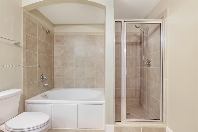 bathroom featuring toilet and independent shower and bath