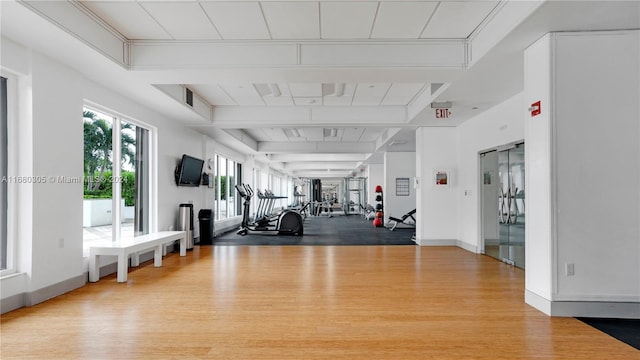 gym with light wood-type flooring