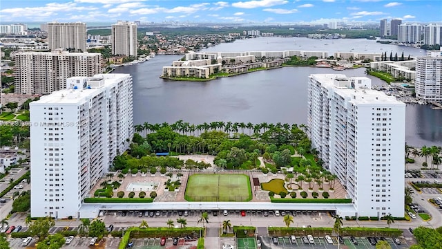 bird's eye view featuring a water view