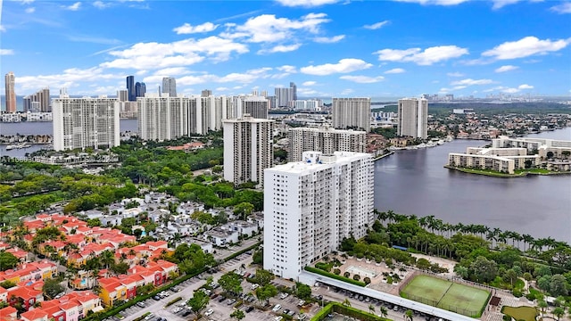 aerial view with a water view