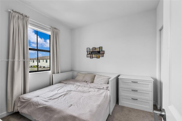 bedroom featuring light colored carpet