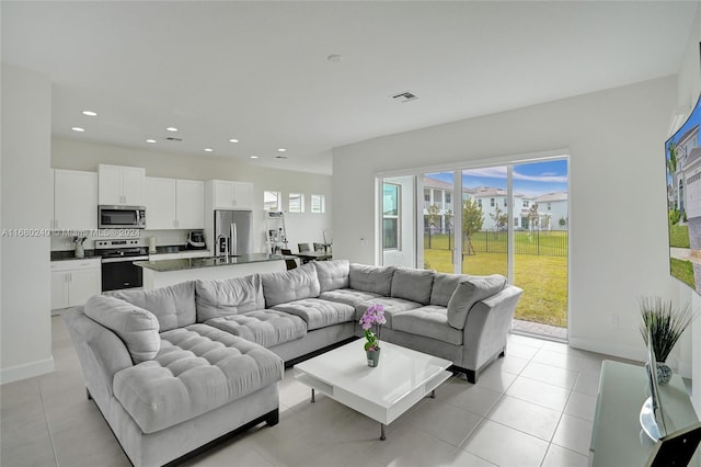 view of tiled living room