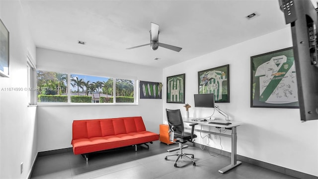 home office with ceiling fan