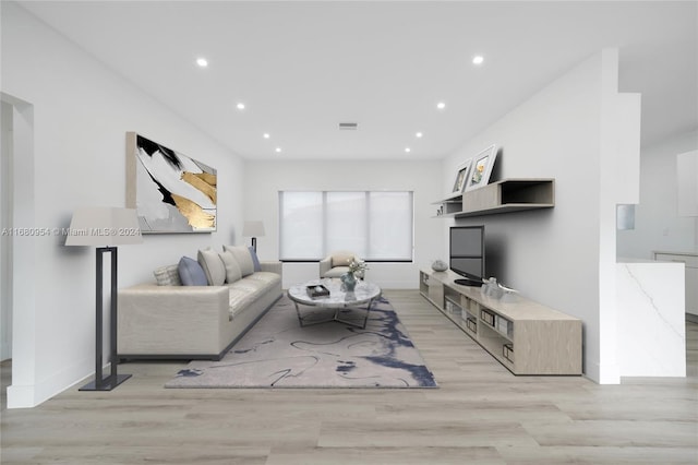 living room with light hardwood / wood-style flooring