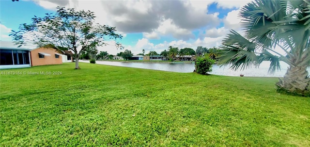 view of yard with a water view