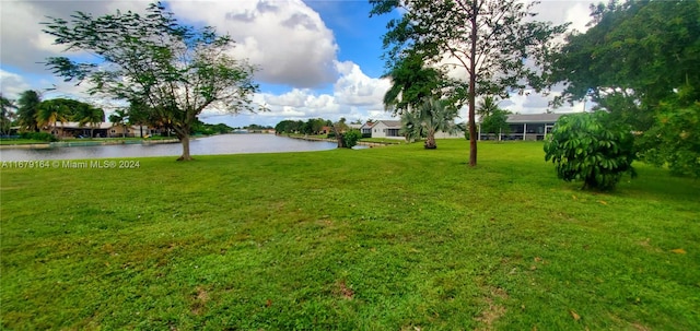 view of yard with a water view