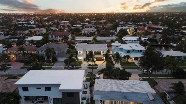 view of aerial view at dusk