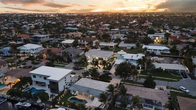 view of aerial view at dusk