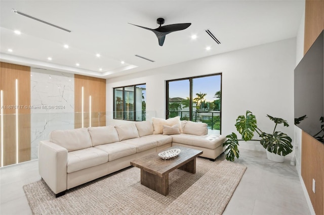 living room with ceiling fan