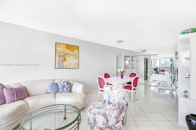 living room with light tile patterned floors