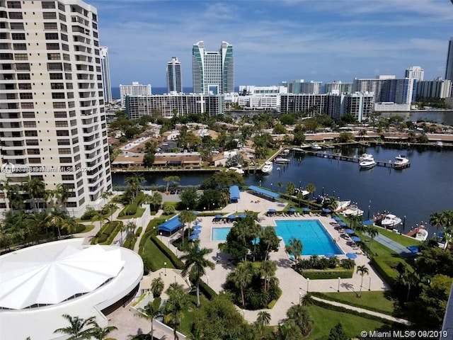 aerial view with a water view