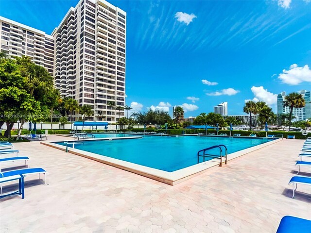 view of swimming pool with a patio area