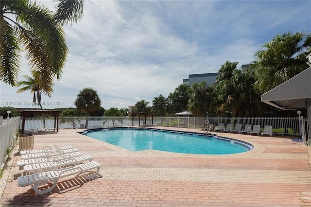 view of pool featuring a patio