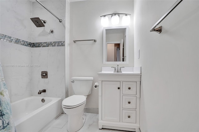 full bathroom featuring toilet, shower / bath combo, and vanity