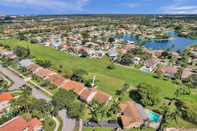 aerial view with a water view