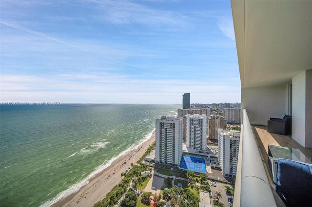 exterior space featuring a view of the beach