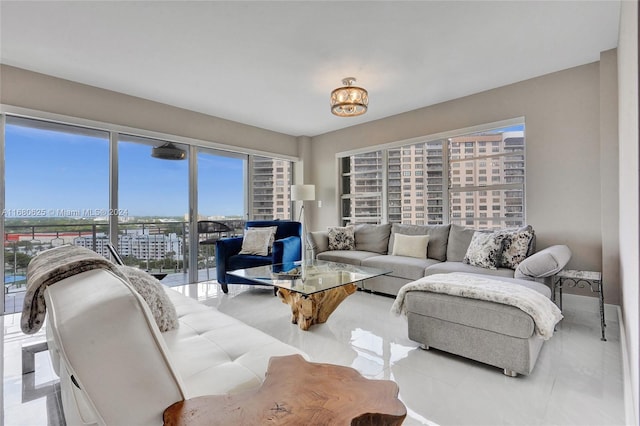 view of tiled living room