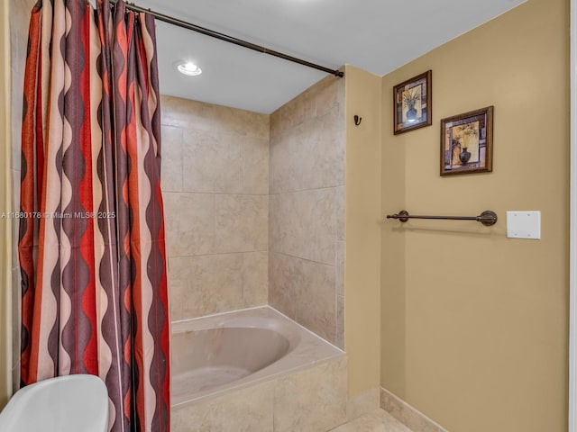 bathroom with shower / bathtub combination with curtain