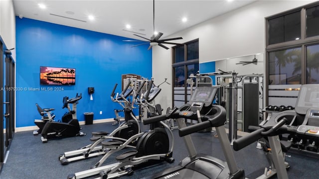 gym featuring ceiling fan