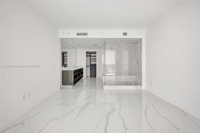 bathroom with vanity and separate shower and tub