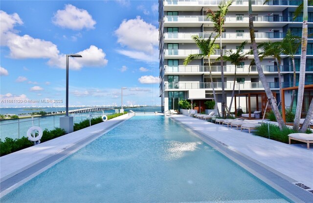 lobby with a water view