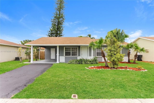 single story home with a front lawn and a carport