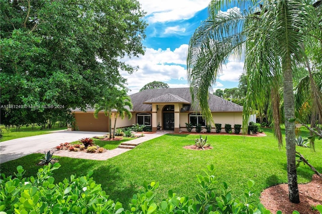 12288 N 82nd Ln N, West Palm Beach, FL 33412 - view of front facade with stucco siding, concrete driveway, an attached garage, a front yard, and a shingled roof