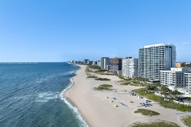 view of water feature with a view of the beach